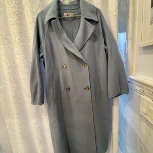 Zara Double-Breasted Blue Coat
